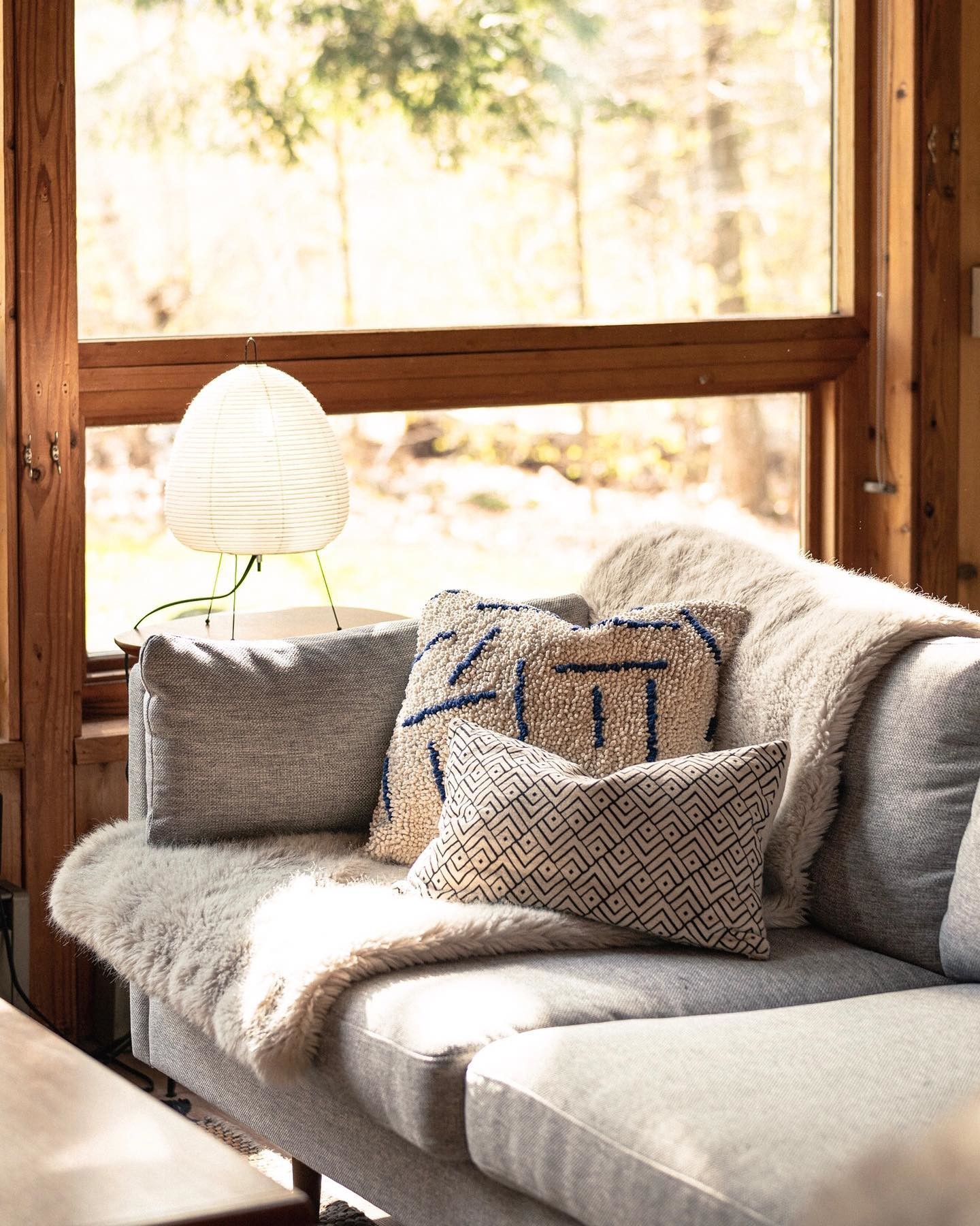 Anton Walnut & Winter Gray Fabric 3 Seater Sofa | Article