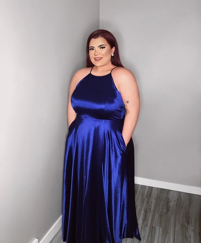 Plus Gabrielle Formal High Slit Satin Dress Windsor