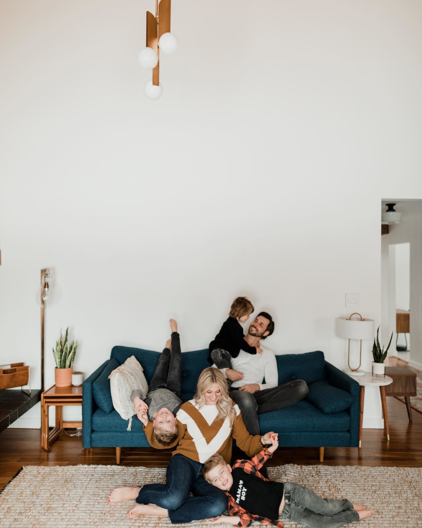 Anton Walnut & Twilight Blue Fabric 3 Seater Sofa | Article