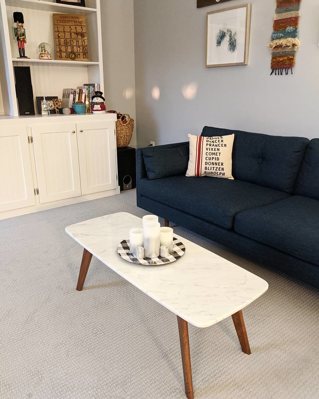 Anton Walnut & Twilight Blue Fabric 3 Seater Sofa | Article