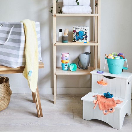 white step stool with storage