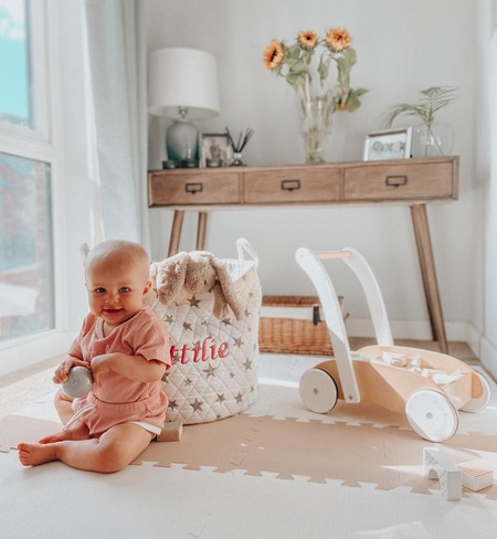 baby walker with pastel wooden blocks