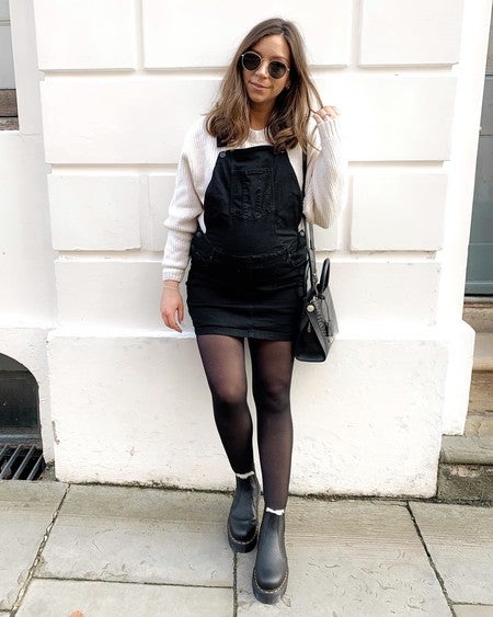 dungaree dress and tights