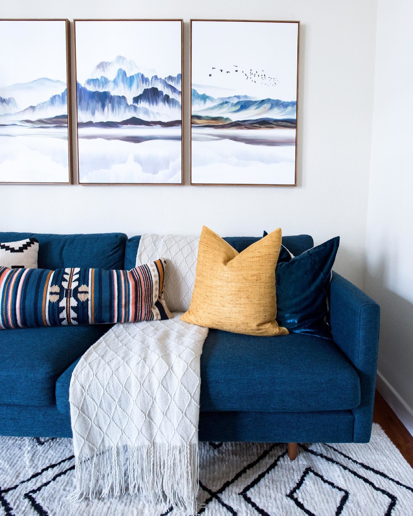 Anton Walnut & Twilight Blue Fabric 2.5 Seater Sofa | Article