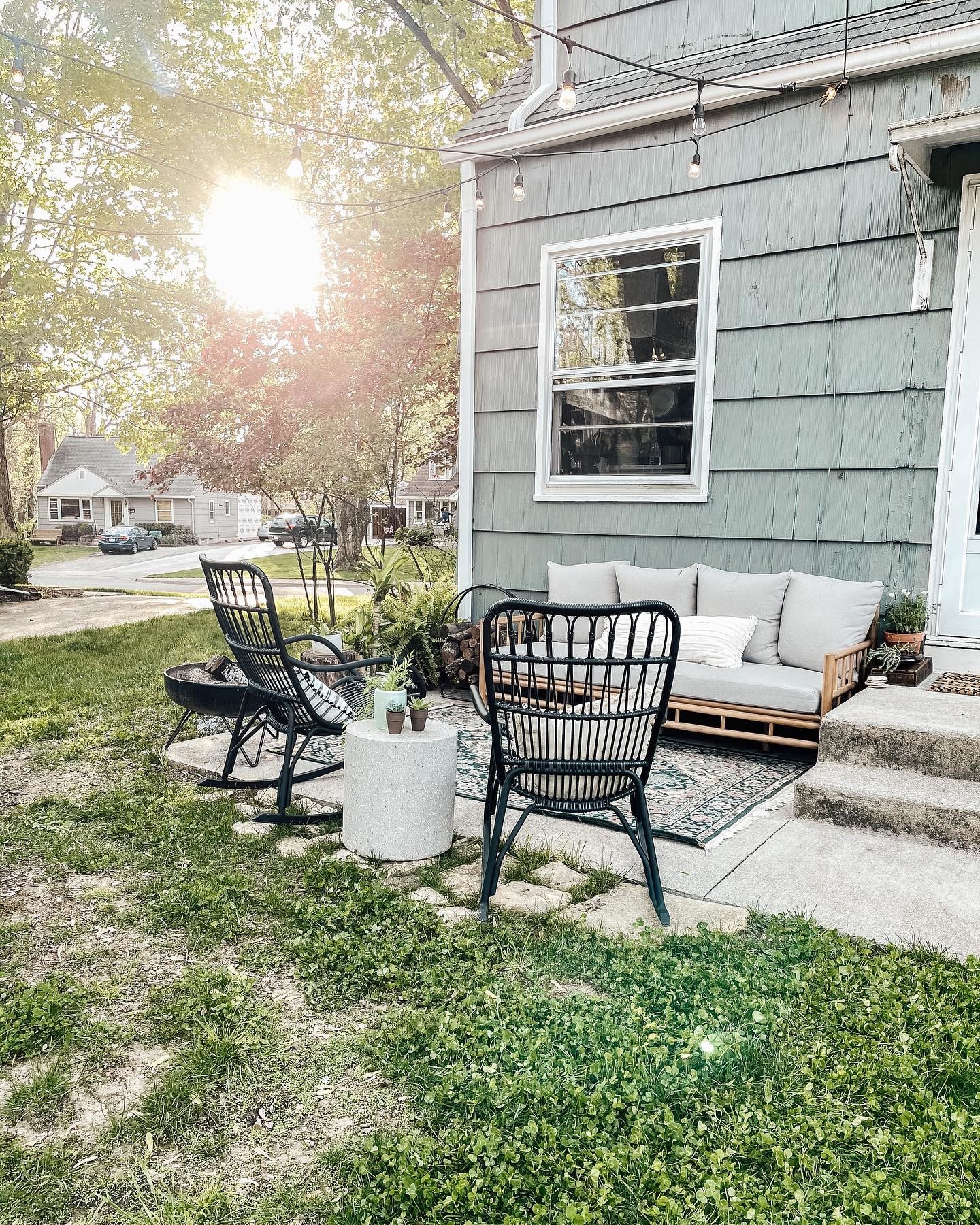Black Powder Coated Aluminum & Graphite Wicker Outdoor Rocking