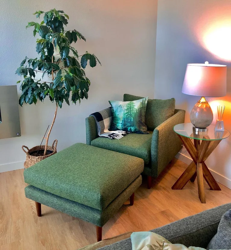 Burrard Walnut Forest Green Fabric Lounge Chair Article