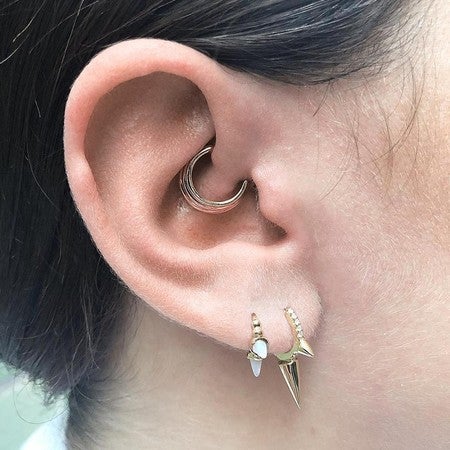 Triple Short Opal Spike Granulated Hoop Earring | MARIA TASH