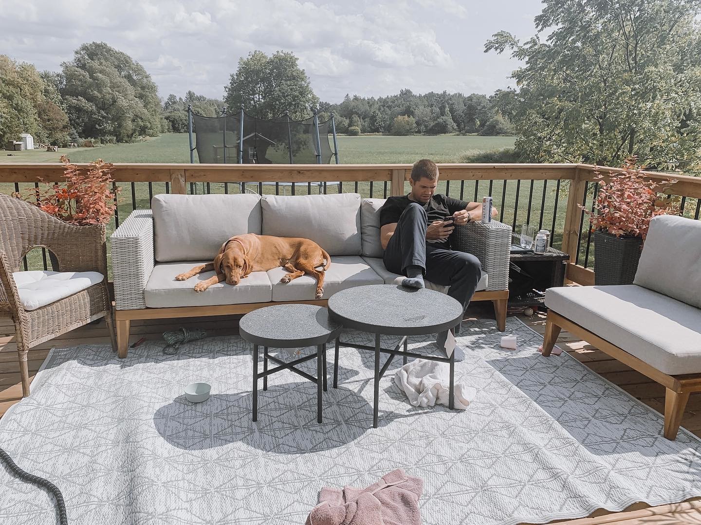 Beach Sand Fabric, Wicker & Acacia Outdoor Patio Sofa Set | Urba