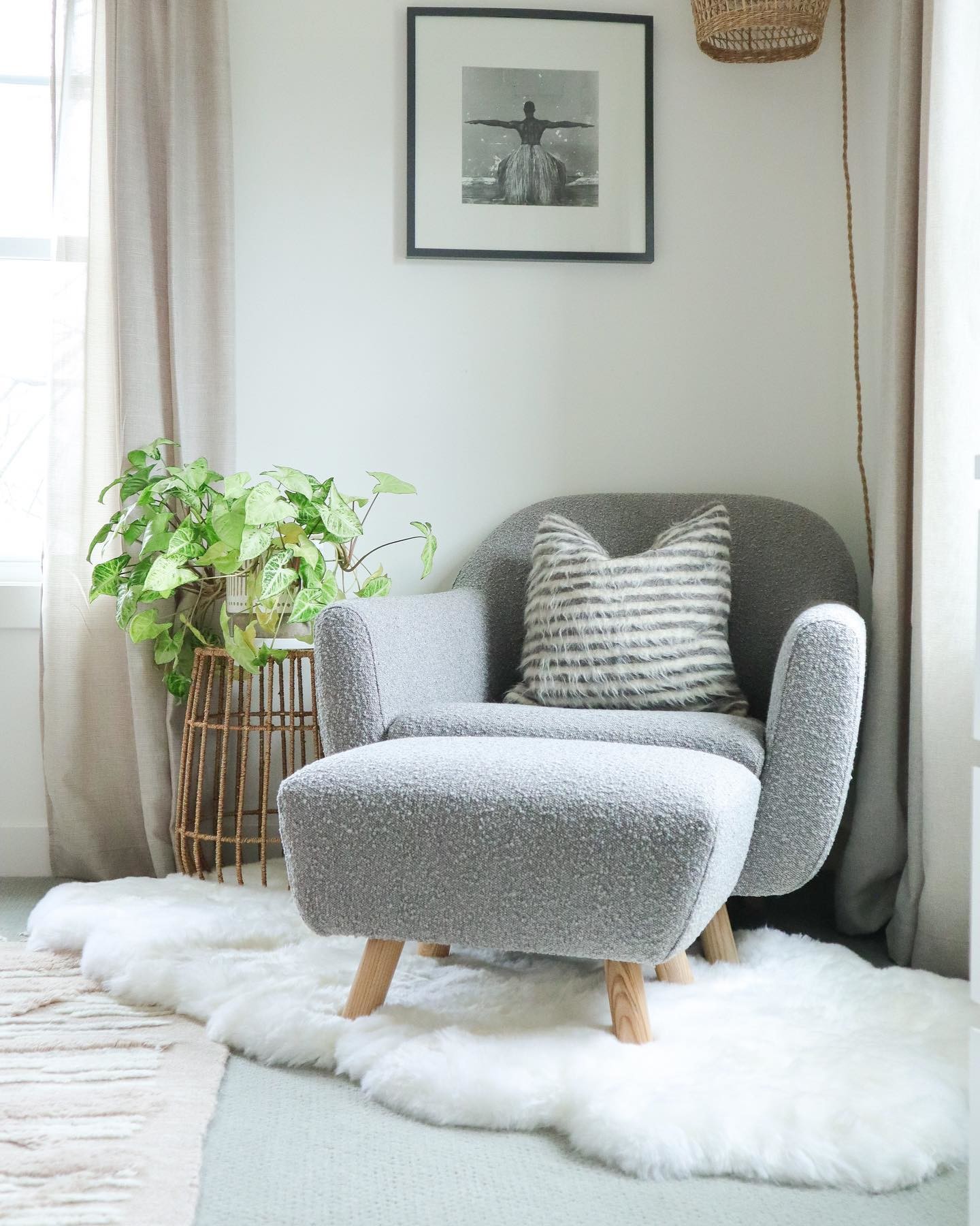 Dover Gray Bouclé Square Fabric Ottoman | Gabriola | Article