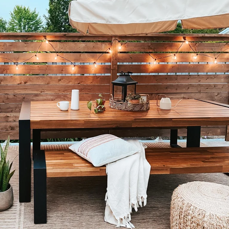 Tuscan Brown Wood Steel Outdoor Dining Table for Lubek Article