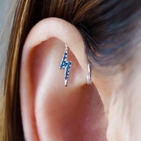 国内発| MARIA TASH Lightning Bolt 18K ダイヤモンド ピアス Maria Tash 18ct 11mm Diamond Lightning Bolt Threaded Stud