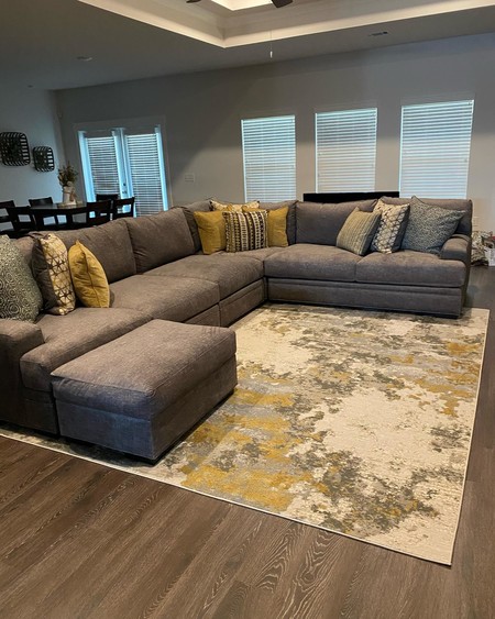 Cindy Crawford Palm Springs Silver Gray Polyester Fabric Ottoman