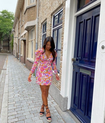 Pink dress with floral print | Loavies