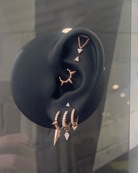 Triple Short Spike Granulated Hoop Earring | MARIA TASH