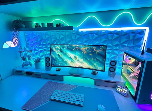 image by gaminginpink containing table, monitor, office, computer, computer desk
