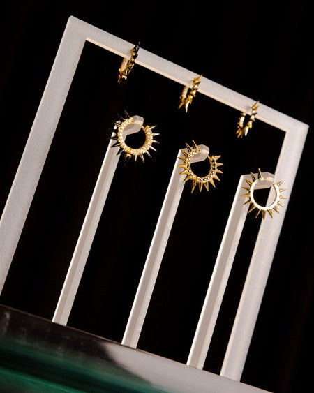 Metal Mohawk with Black and White Diamond Pavé Hoop Earring Metal Mohawk with Black and White Diamond Pavé Hoop Earring