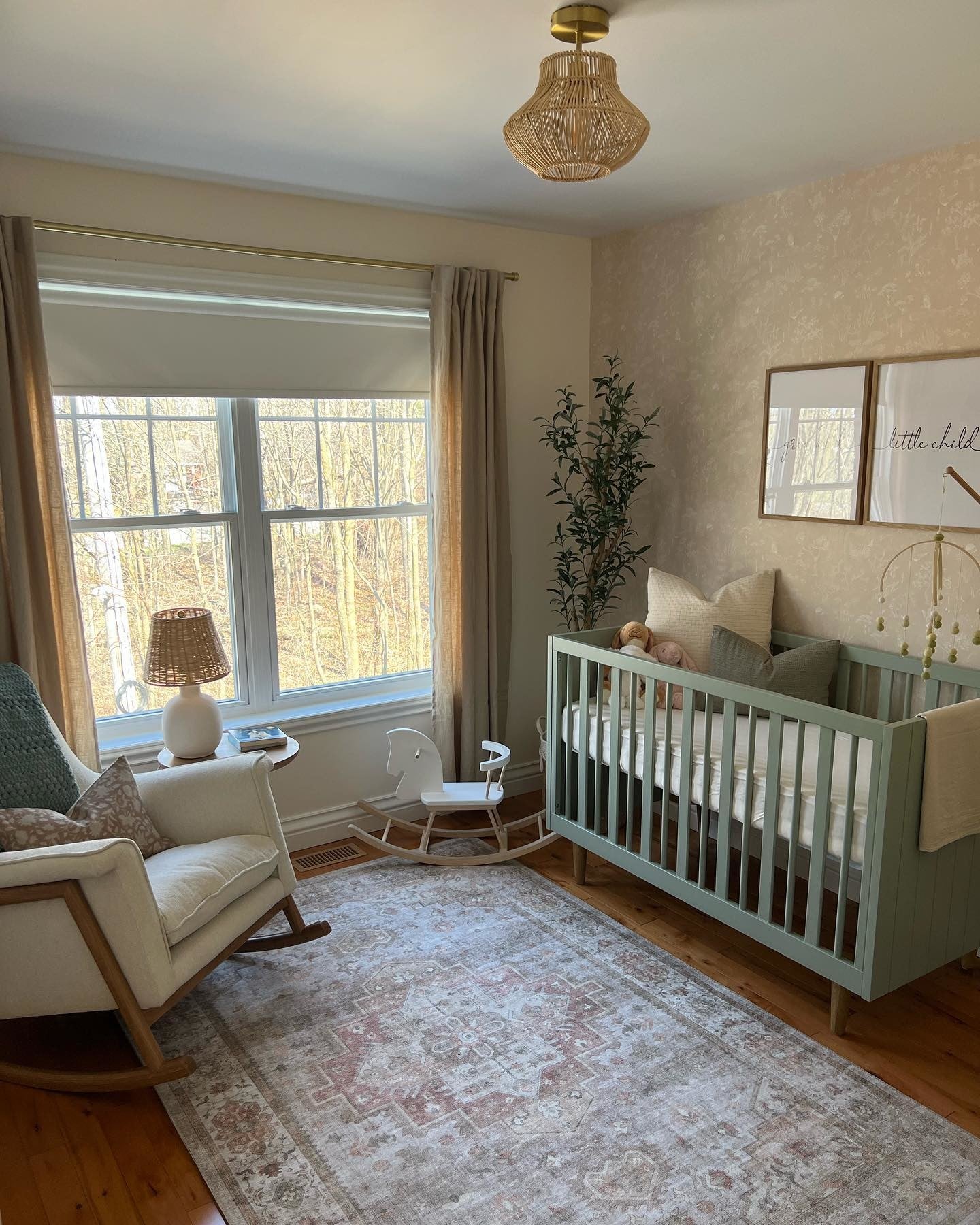 Munni Cloudburst Gray Fabric & American Oak Rocking Chair