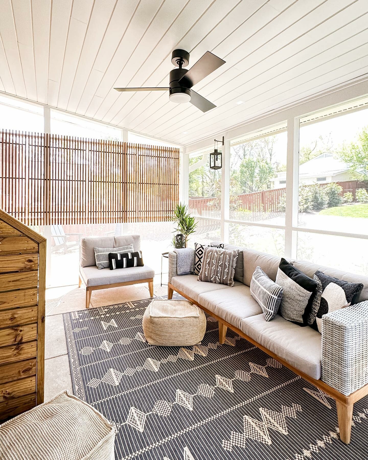 Slate Gray Fabric, Wicker & Acacia Wood Outdoor 3 Seater Sofa