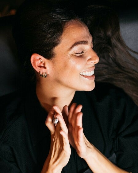 Metal Mohawk with Black and White Diamond Pavé Hoop Earring