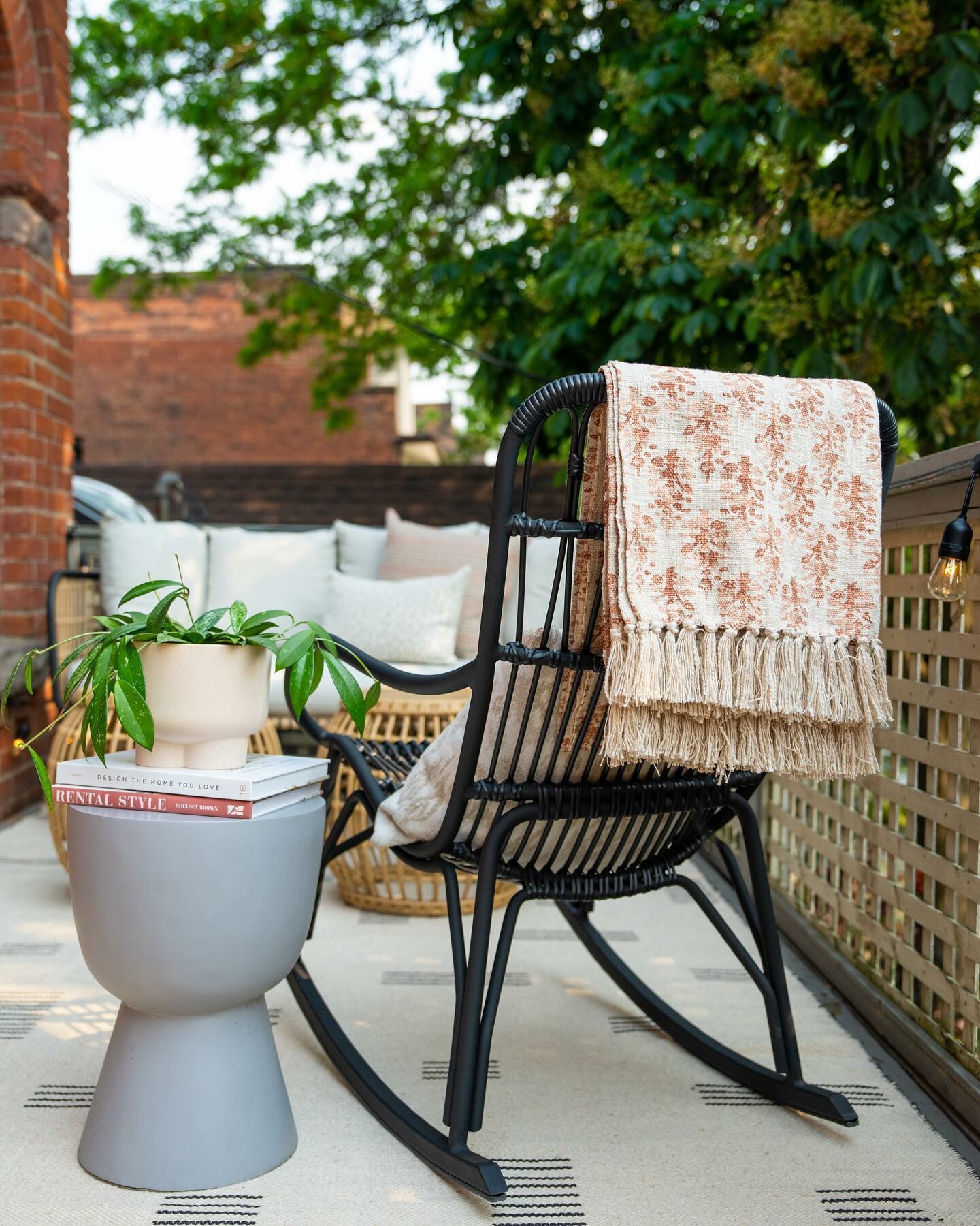 Black Powder Coated Aluminum & Graphite Wicker Outdoor Rocking
