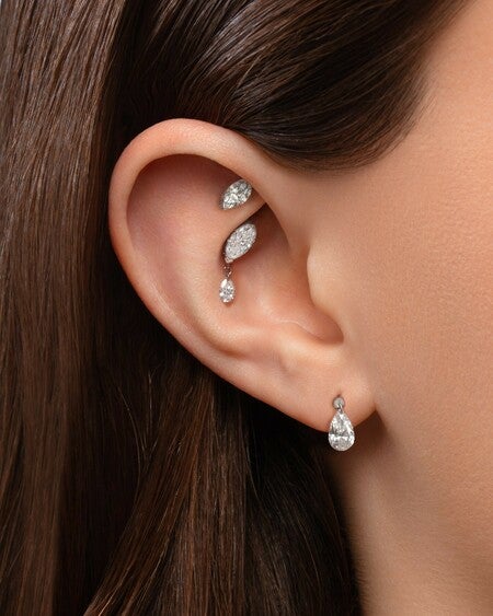 Single Teardrop Marquise Diamond Threaded Stud Earring