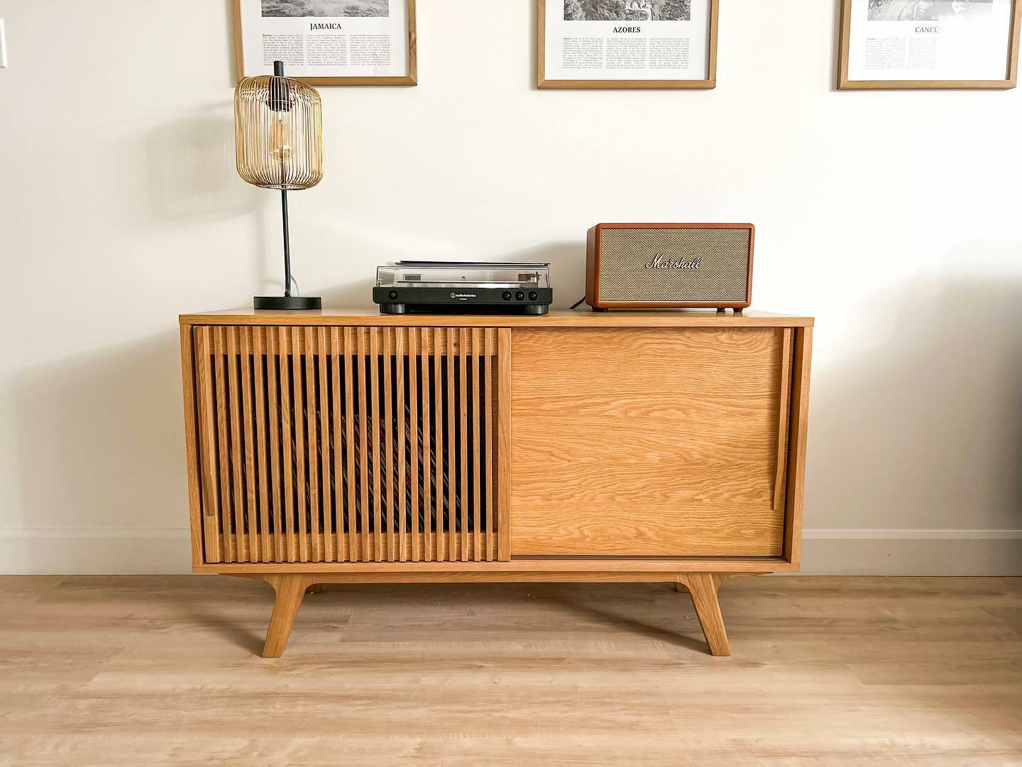 Jokuna American Oak Media Unit w/ Sliding Doors, Japandi Style