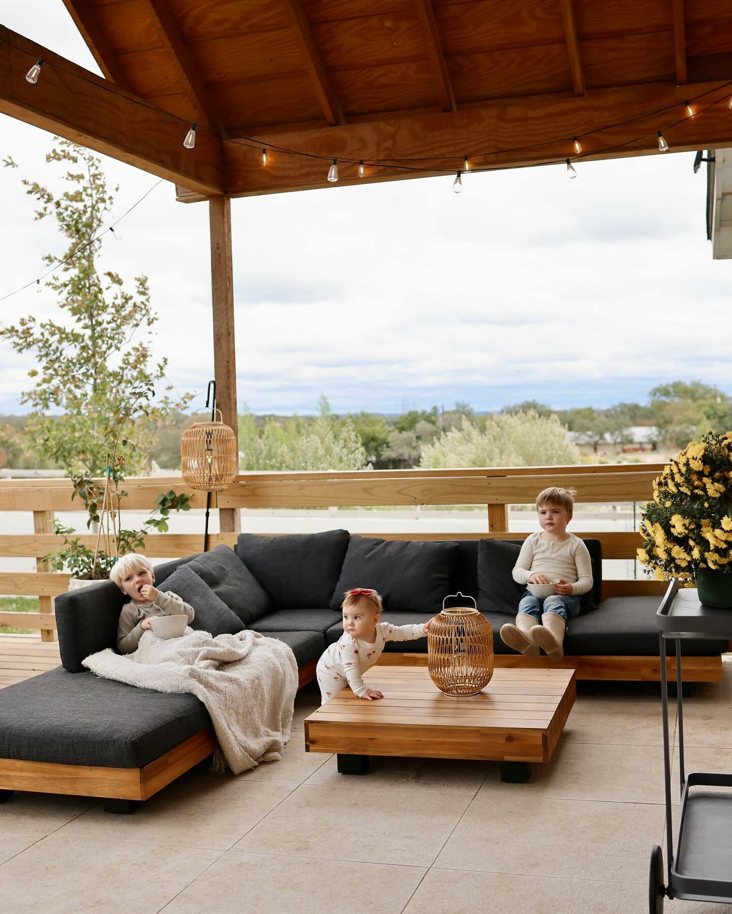 Acacia Wood & Dravite Green Outdoor Sectional | Lubek | Article