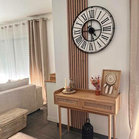 Bombong - Console 2 tiroirs en bois et cannage L100cm