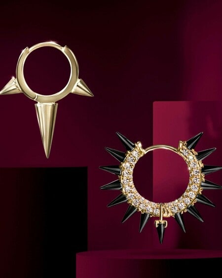 [MARIA TASH] 粒状トリプル スパイク 14K ゴールド イヤー カフ Triple Short Spike Granulated Hoop Earring | MARIA TASH
