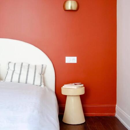 Noussa - Tête de lit en tissu bouclette demi-lune L150cm