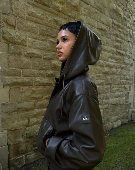 Faux Leather Power Hour Full Zip Cropped Jacket - Espresso | ALO