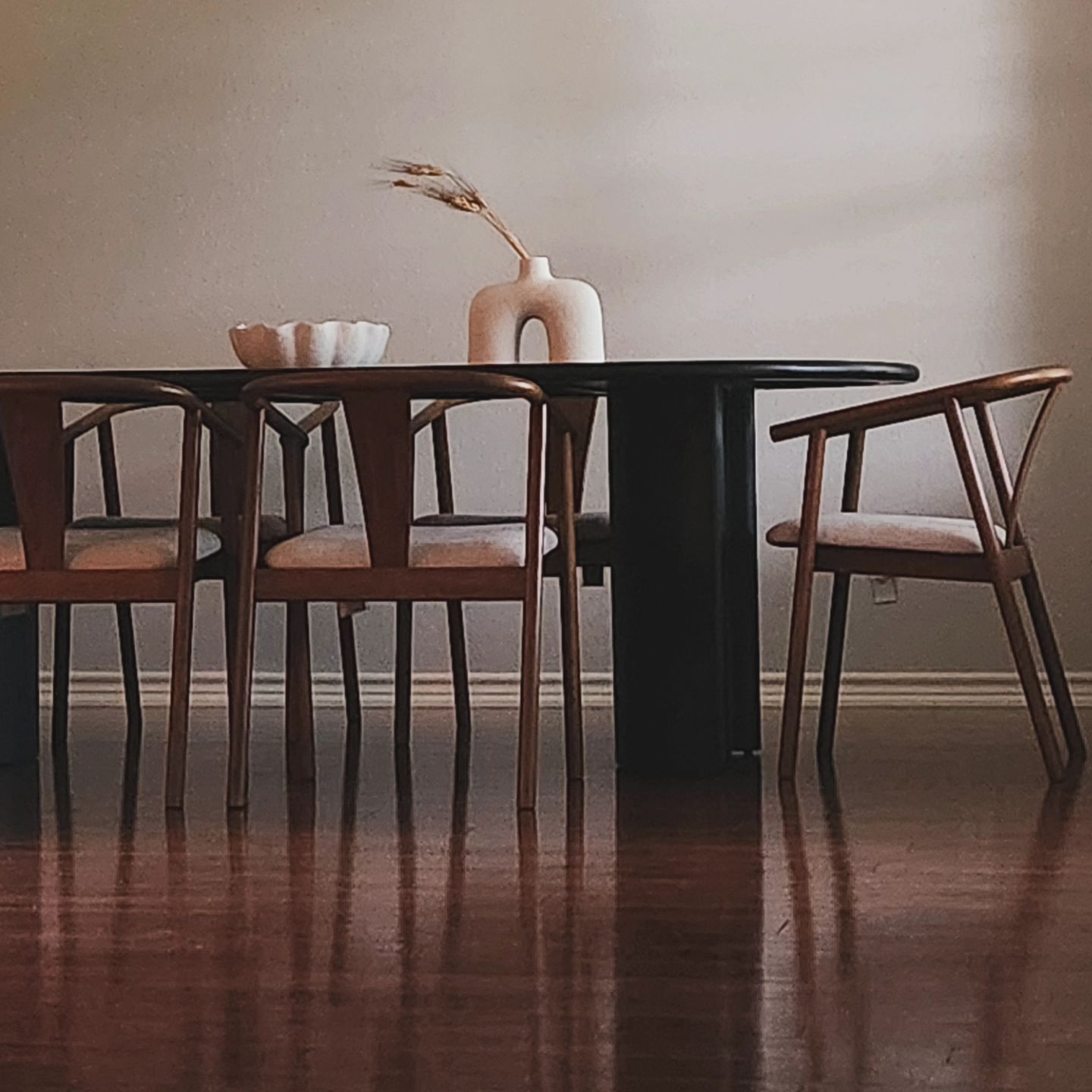 Fonra Santolina Gray Fabric & Smoked Oak Wood Wishbone Dining