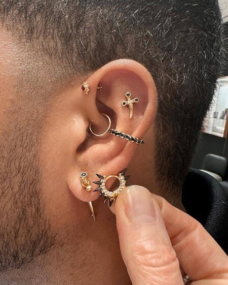 Black Moissanite Mohawk and Diamond Pavé Hoop Earring