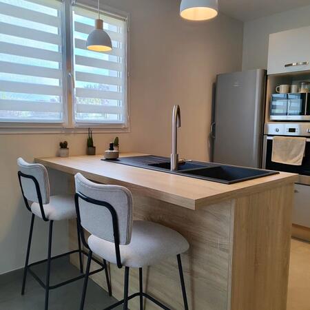 Vander - Lot de 2 chaises de bar en tissu et métal H65cm