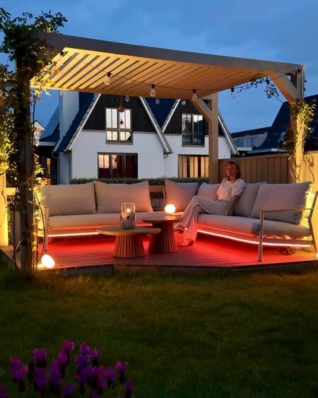 image by larissa.interior containing sit, couch, backyard, terrace, night
