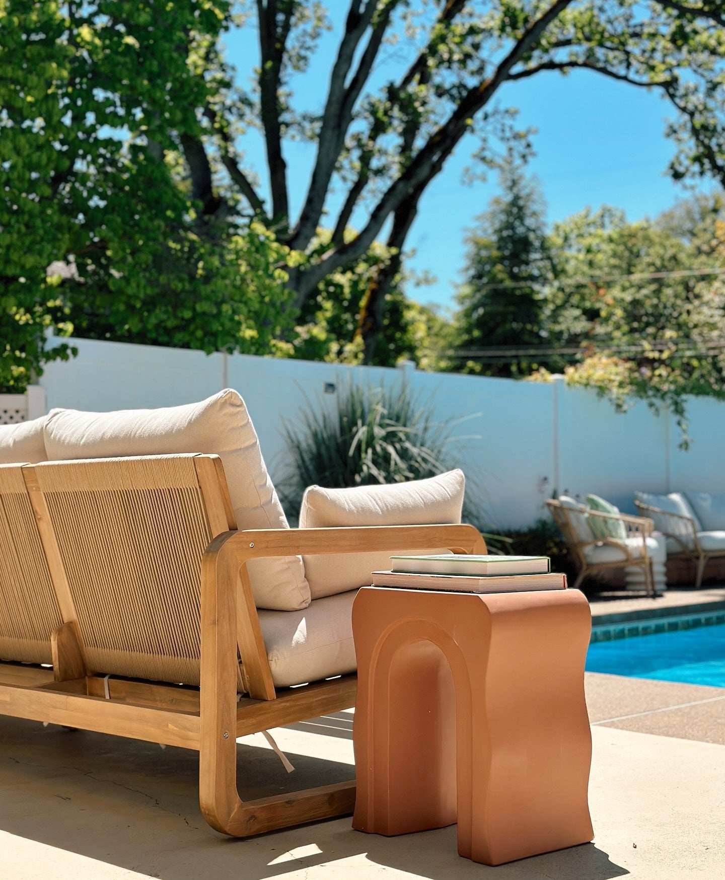 Laholm Dravite Ivory Fabric & Acacia Wood Outdoor Loveseat | Article