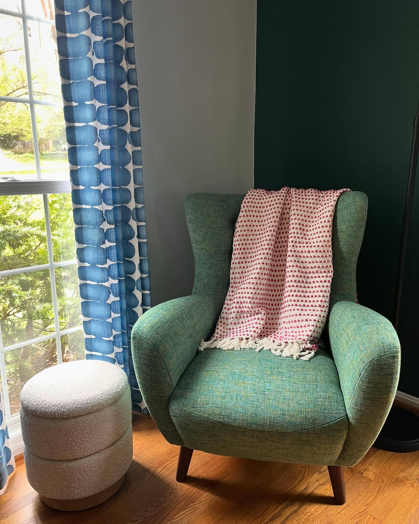 Mod Spearmint Aqua Fabric Accent Armchair, High Wing Back, Curved
