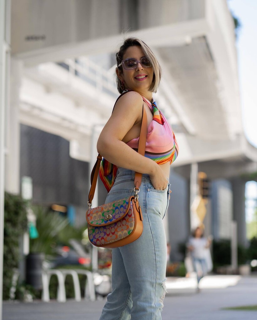 COACH® | Willow Saddle Bag In Rainbow Signature Canvas