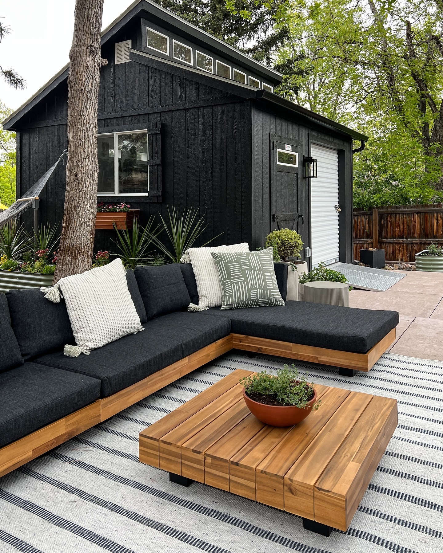 Lubek Solid Acacia Wood & Slate Gray Fabric Outdoor Right