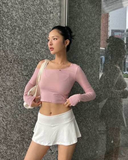 Asymmetric Sheer Glow Long Sleeve - Ballet Pink