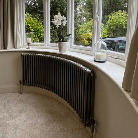 Nordic Oslo, Column Curved Bay Window Radiator, Raw Metal, 500mm
