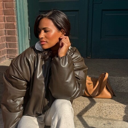 Faux Leather Premier Bomber - Bone | Alo Yoga