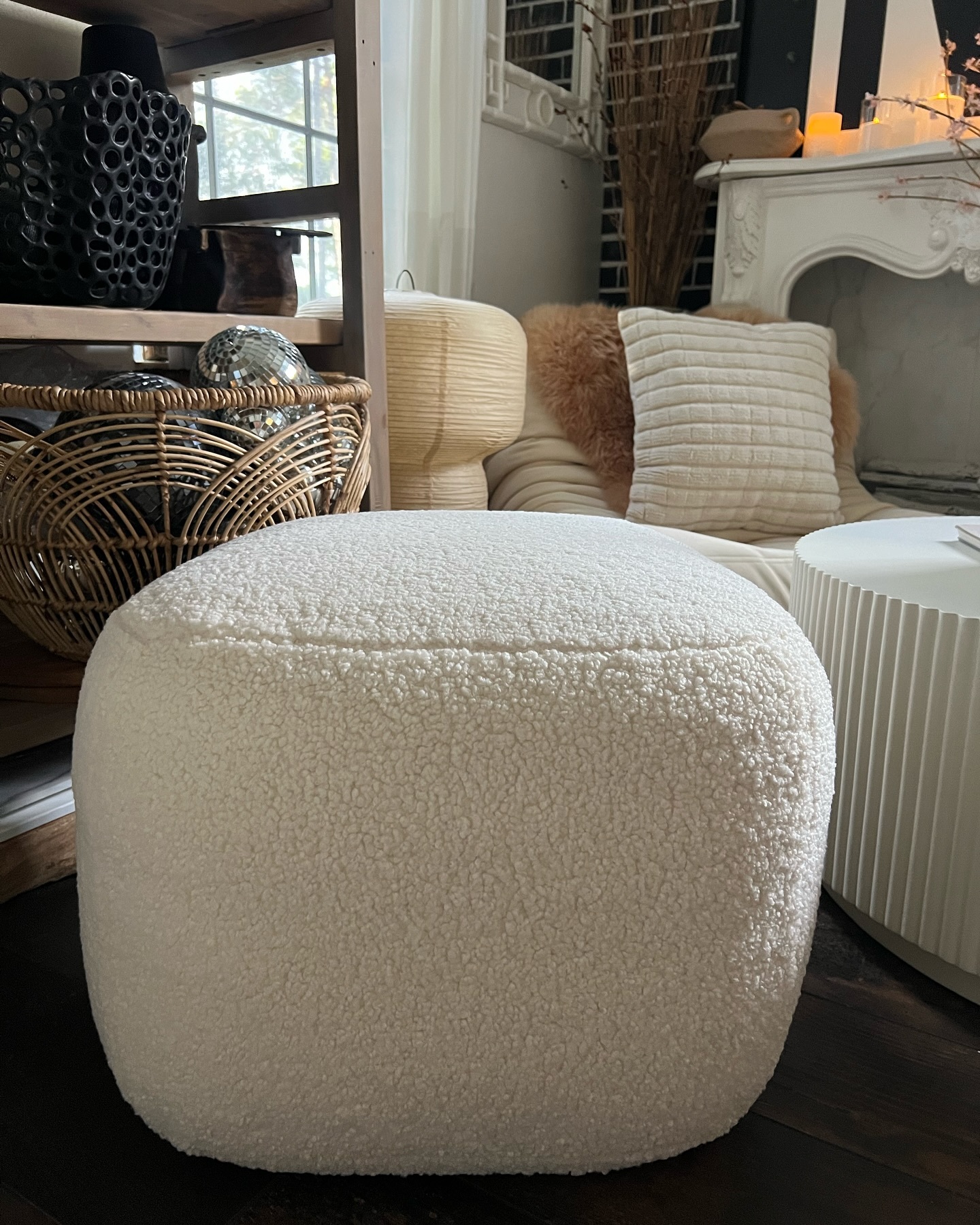 Petter Shearling White Square Pouf | Article