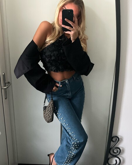 VS Miss | Barrel jeans strass omslag Liv Blauw - 34