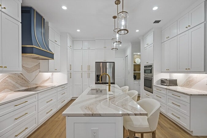 White Gold Quartz Countertop Table NFM Custom Countertops