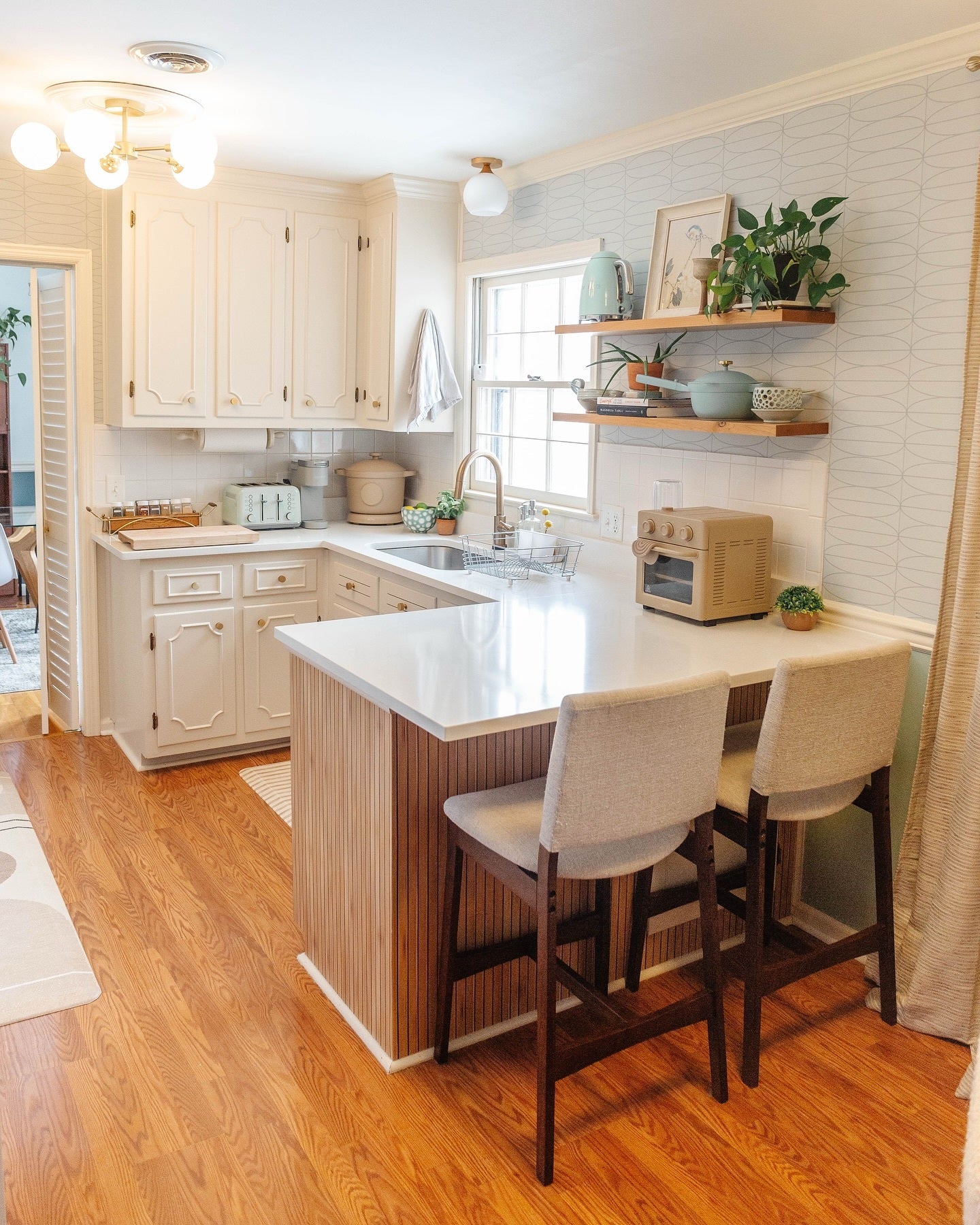 Nosh Denim Blue Fabric & Solid Wood Counter Stool | Article
