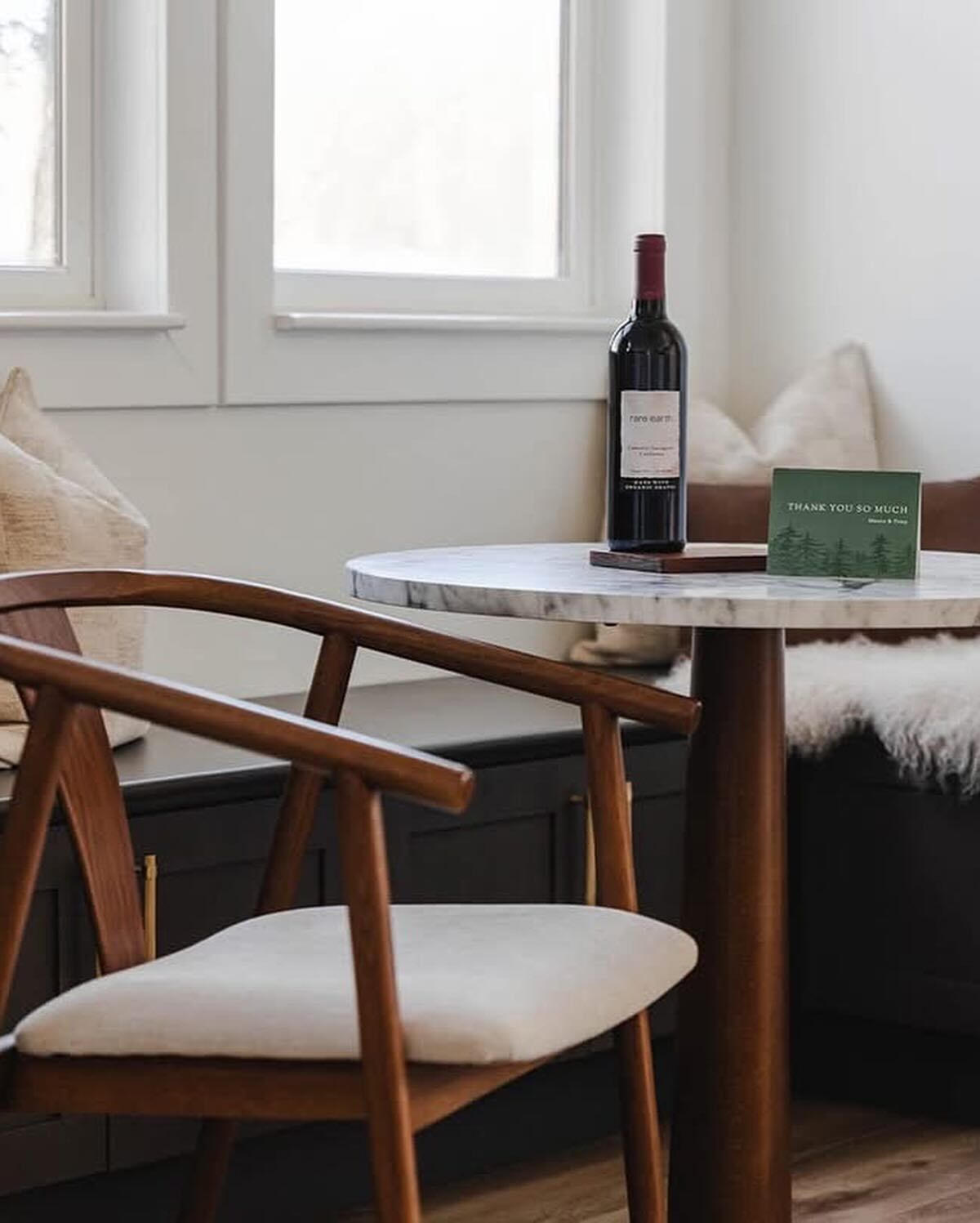 Fonra Santolina Gray Fabric & Smoked Oak Wood Wishbone Dining