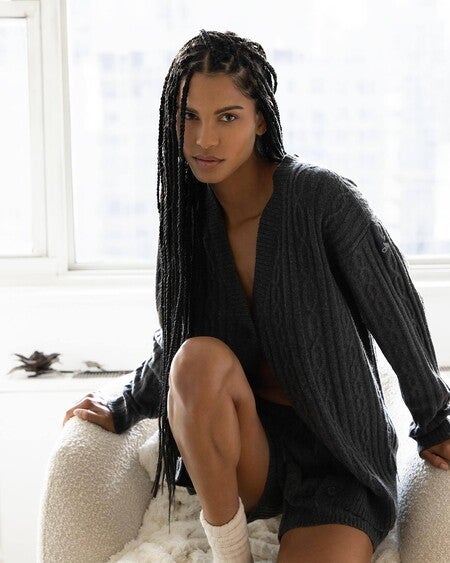 Cable Knit Winter Bliss Cardigan - Dark Heather Grey
