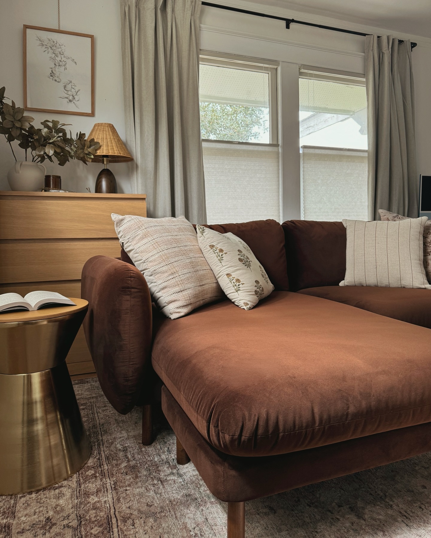 Sanders Pacific Brown Velvet Reversible Chaise Sectional Sofa