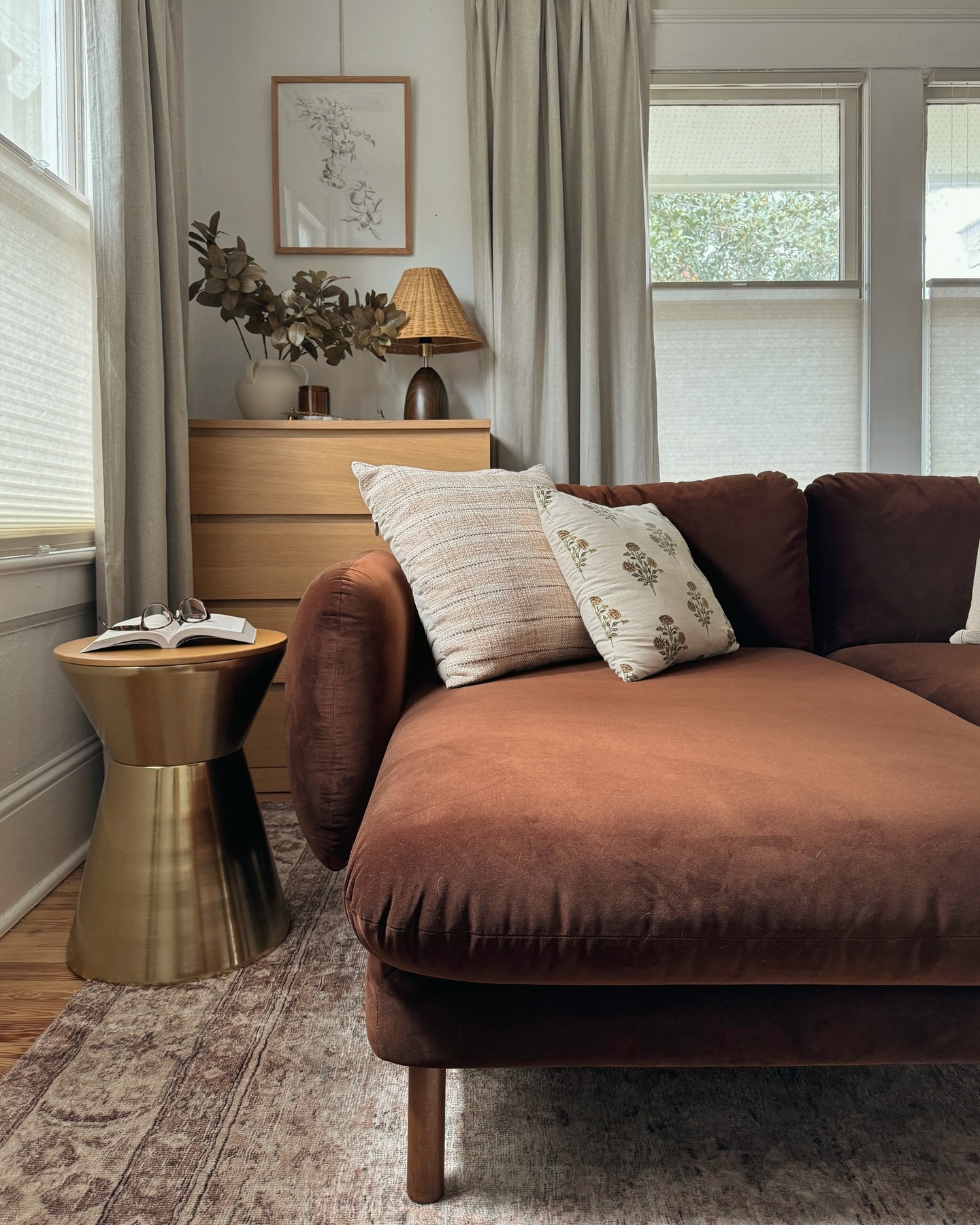Sanders Pacific Brown Velvet Reversible Chaise Sectional Sofa